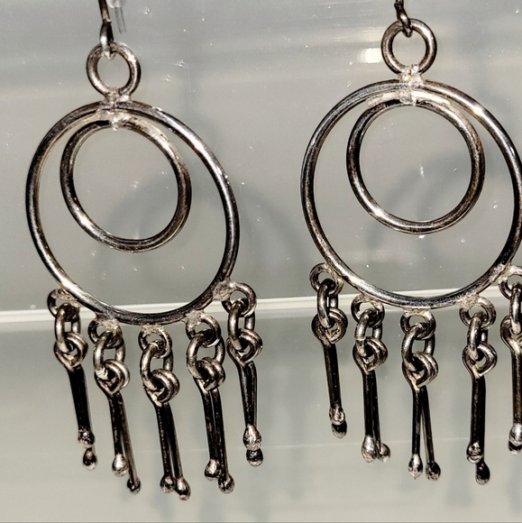 Dangle Earrings, Double Hoop Chandelier Sterling Silver, Graceful Strong Beauty! - Picture 1 of 4